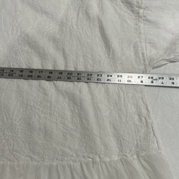 Made In Italy Womens Top O/S White Linen Silk Ruffle Embroidered‎ Asymmetrical - Picture 6 of 9